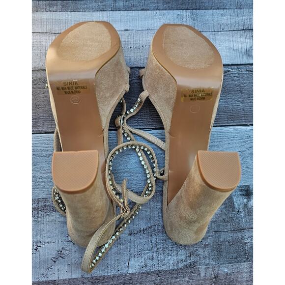 LULUS Pink Suede Crystal Rhinestone Chunky Platform Heels Shoes Women's 10 - Picture 9 of 11